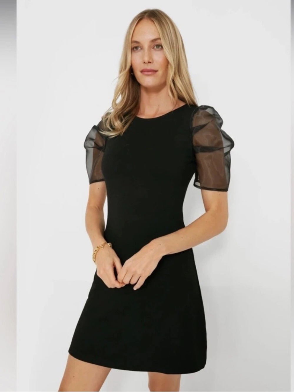 Hyacinth House Tuckernuck Black Tulle Sleeve Darby Dress Size Medium Mini NEW